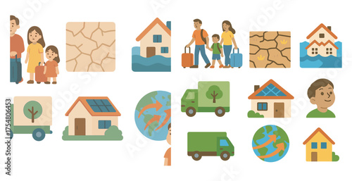 Sustainable living flat icons set – eco-friendly, green lifestyle symbols