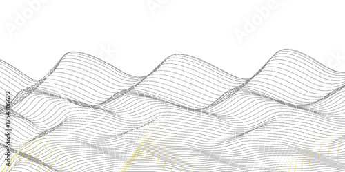 Abstract landscape on a white background. Cyberspace grid.  Abstract geometric vector technology background. 3d futuristic vector illustration. White wave composed of lines and points.