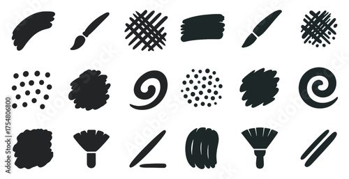 Drawing tools silhouette icons set – solid, filled, art and design essentials
