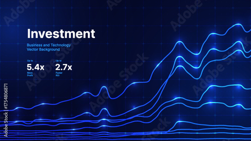 Investment Growth Chart With Digital Bar Graph And Profit Line, Business Analytics Dashboard Concept For Finance, ROI, Stock Market, Technology Economy Trends. Vector Illustration.