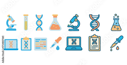 Science lab equipment icons set – linear, outline, laboratory and research symbols