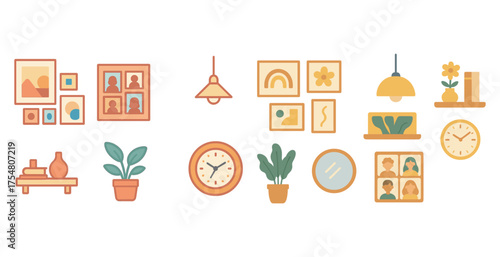 Home decor flat icons set – interior, stylish, decoration elements