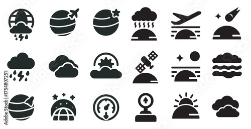 Weather solid icons set – filled, flat, meteorology and climate symbols