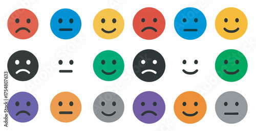 Emotion and mood icons set – flat, simple, expression and feeling symbols