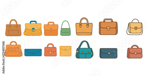 Fashion bags line icons set – stylish, outline, purse and handbag symbols