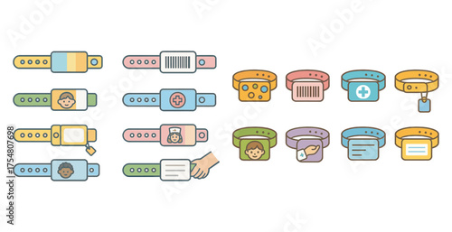 Wearable technology outline icons set – bracelets, digital health, smart gadgets
