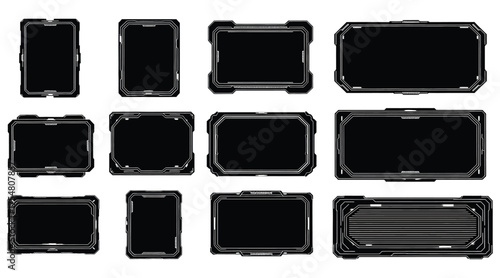 Vector art of futuristic hud interface elements for creating hightech designs, offering a sleek and modern look for your projects, perfect for games, movies, and user interfaces