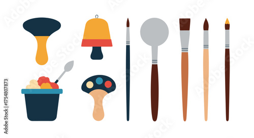 Collection of various art supplies and tools for creative expression and painting projects.