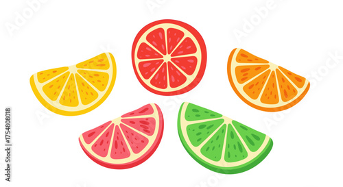 A collection of vibrant citrus fruit slices arranged in a delightful pattern.