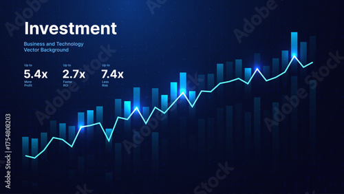 Big Data Analytics Business Growth Chart With Digital Binary Background, Financial Dashboard Concept For Fintech, Market Trends, Predictive Investment Insights, Vector Illustration.
