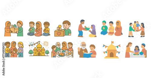 Community and diversity flat icons set – inclusive, multicultural, unity symbols