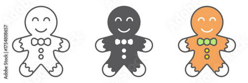 Gingerbread cookie icon, christmas and sweets, xmas dessert sign, vector graphics, a linear pattern on a white background. editable stroke