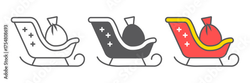 Santa claus sled icon, christmas and holiday, christmas sleigh sign, vector graphics, a linear pattern on a white background. editable stroke