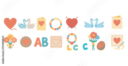 Craft and diy flat icons set – handmade, hobby, creative symbols for projects
