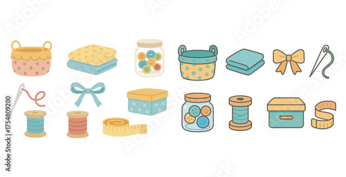 Crafting and sewing filled icons set – flat, solid, hobby and diy symbols