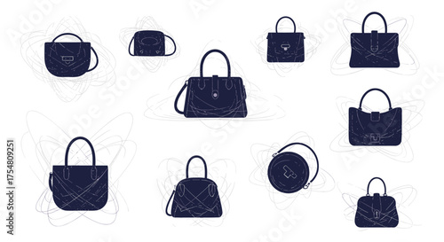 A collection of diverse handbags in varying shapes and sizes for fashion enthusiasts.