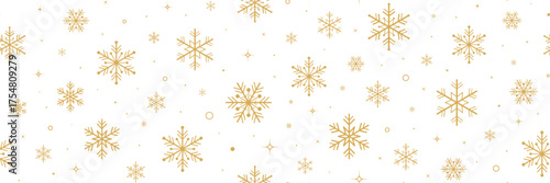 Seamless gold snowflake pattern christmas holiday winter background.