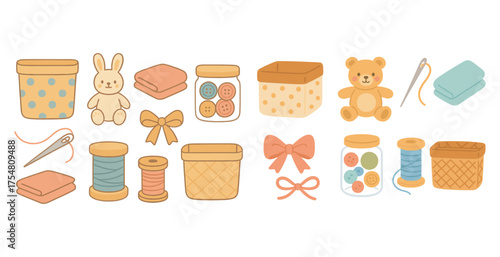 Craft and sewing icons set – flat, outline, diy and needlework symbols