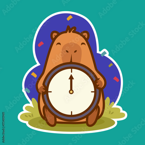 Cute Capybara Celebrating New Year's Midnight