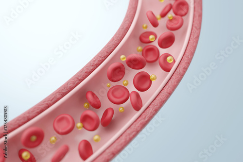 Atherosclerosis showing cholesterol plaque build up in an artery a risk for heart attack and stroke 3D render