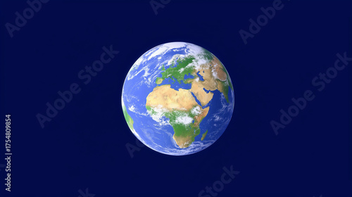 Global Sphere: A vibrant, photorealistic globe against a deep blue backdrop, showcasing our planet's continents, oceans, and atmosphere.