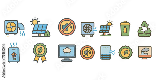 Eco and sustainability linear icons set – outline, green energy, environmental symbols