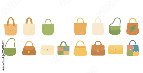 Handbag and purse icons set – flat, silhouette, fashion and accessory symbols