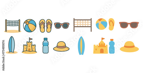 Summer vacation silhouette icons set – beach, holiday, leisure symbols