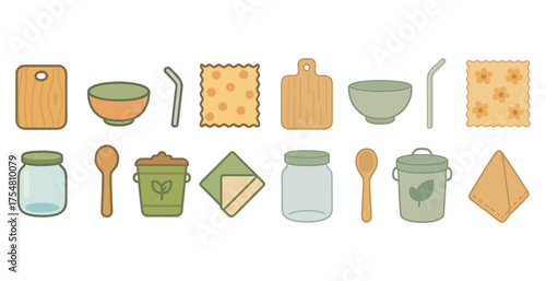 Kitchen essentials icons set – outline, flat, cooking and culinary tools
