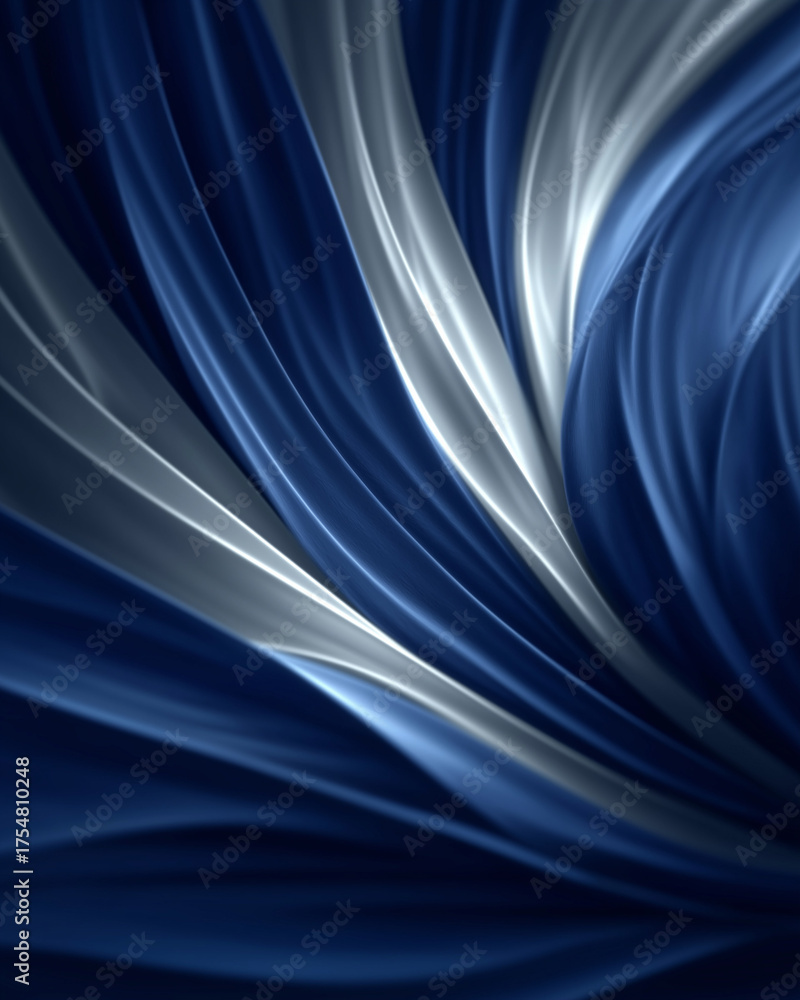Naklejka premium Ethereal Flow: An abstract design of swirling lines in gradients of blue and silver, creating a sense of movement and depth. This artwork evokes a feeling of serenity and fluidity.