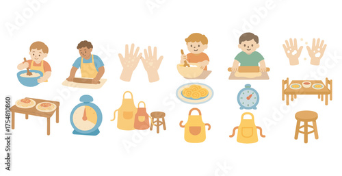 Cooking and baking flat icons set – culinary, kitchen, food preparation symbols