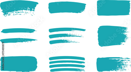 Set of Teal Brush Stroke Paint Swatches.