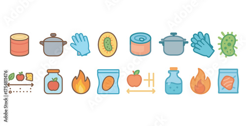 Food safety icons set – flat, filled, hygiene and sanitation symbols