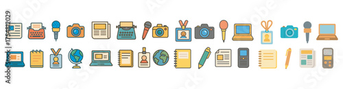 Writing and media icons set – flat, filled, office and content creation symbols