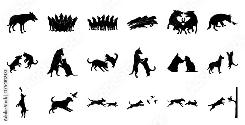 Dog and cat silhouettes black white
