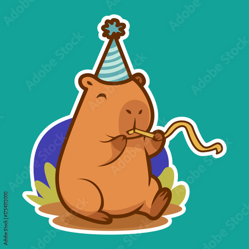 Happy Capybara Celebrating Birthday with Party Blower