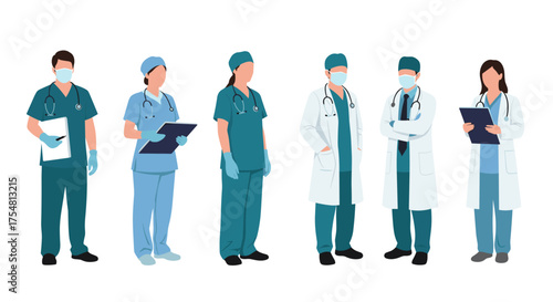 A Diverse Group of Medical Professionals Wearing Scrubs and Lab Coats Ready to Provide Healthcare Services