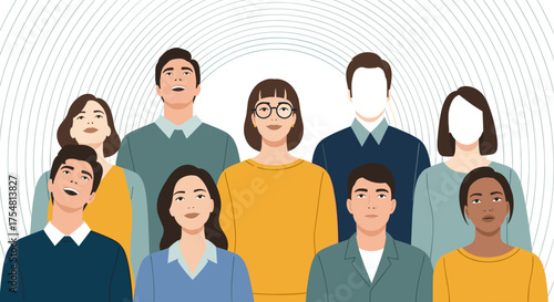 A diverse group of people standing together in unity and cooperation.