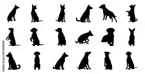 Dog silhouettes various poses canine animal