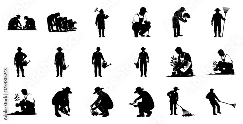 Gardeners planting and tending plants gardening farming