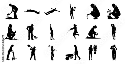 Gardeners planting and working with tools gardening