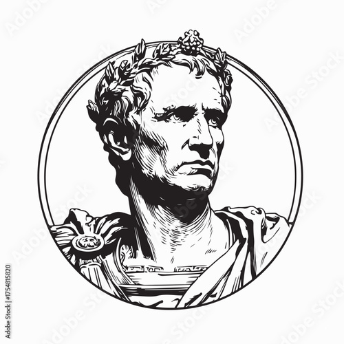 Julius Caesar Roman Leader Silhouette or Line Art Vector Illustration