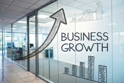 Visualize your success with this modern business growth concept displayed on a glass wall in a contemporary office setting, inspiring innovation.