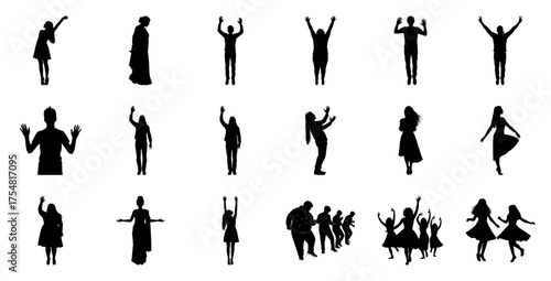 Silhouettes of people in various dance poses figures