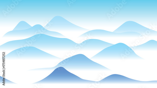 Sea of ​​mist view on the high mountain range, sea of ​​mist in winter, background illustration