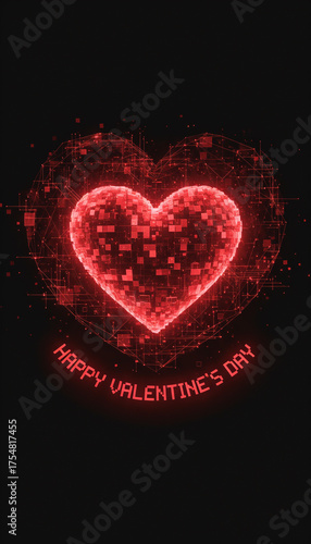 Pixelated red heart glowing with digital effects for Valentine's Day  