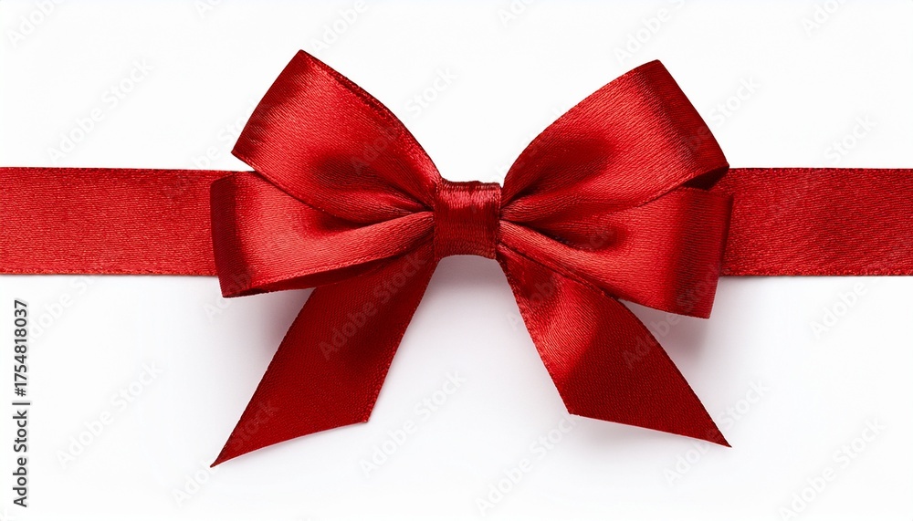 Fototapeta premium Red Velvet Ribbon Bow Isolated Christmas Gift Decor