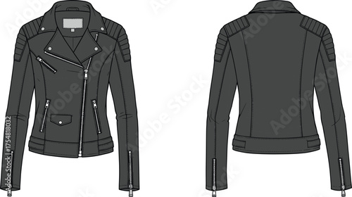 Jacket Biker Leather Moto Fashion Apparel Clothing Garment Outerwear Men Women Unisex Stylish Modern Classic Edgy Zipper Lapel Quilted Sleeve
