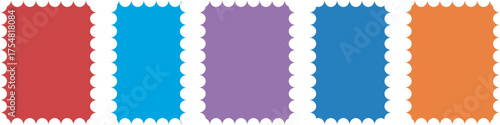 Postage stamp borders set vector.Color rectangle frames with wiggly borders.
