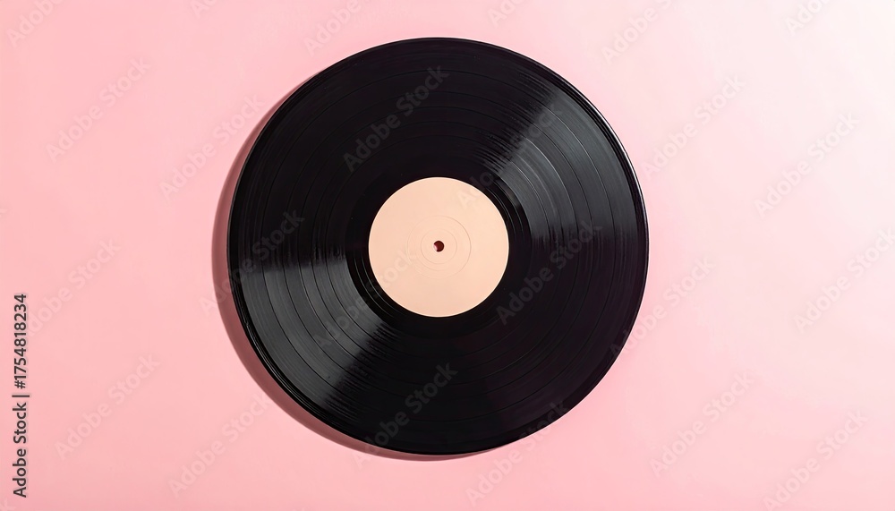 Obraz premium Black Vinyl Record on Pink Background With Detailed Grooves